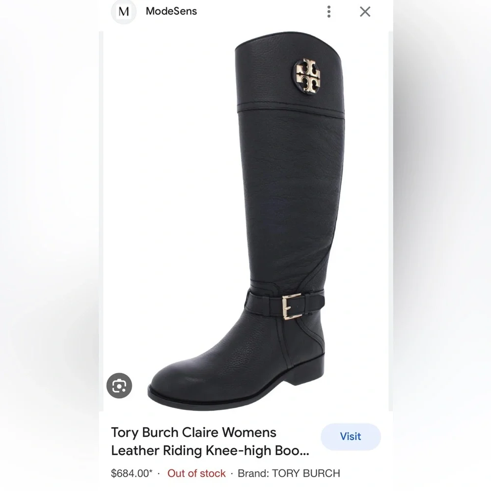 NEW Tory Burch Claire Riding Boots Pebble Leather Miller Logo Buckle Zip